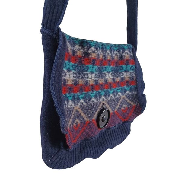 Boho Aztec Women's Crossbody Lined Button Knit Purse Bag Navy Blue Southwestern - Picture 2 of 10